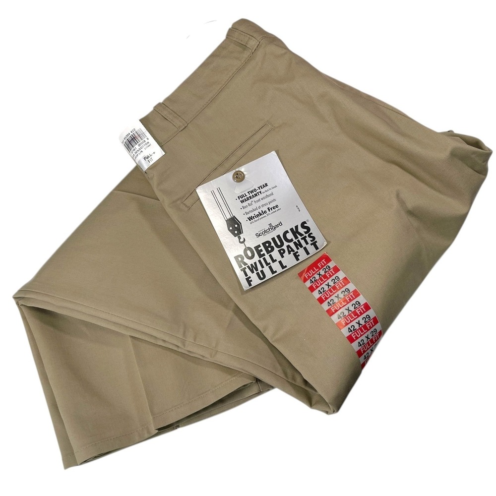 NEW Roebucks 42x29 Khaki Twill Pants Full Fit Perma-Prest Workwear Gorpcore